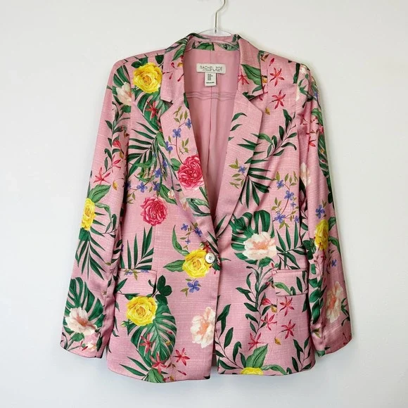 Rachel Zoe Pink Floral Tropical Blazer Jacket Women's Medium - Picture 2 of 11